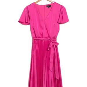 NWT Nicole Miller Flutter Sleeve Pleated Midi Dress Hot Pink Size 4